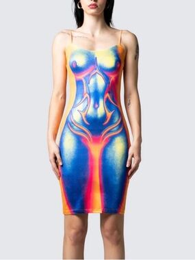Finesse Neon Bodycon Slip Dress - Blue Pink Yellow